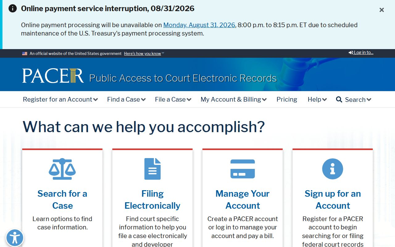 Big Falls court records federal PACER access distinction