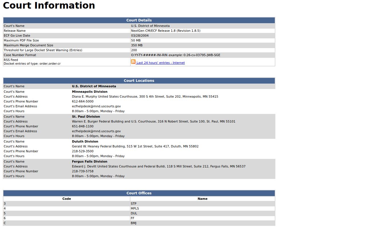 Big Falls court records District of Minnesota CM ECF information