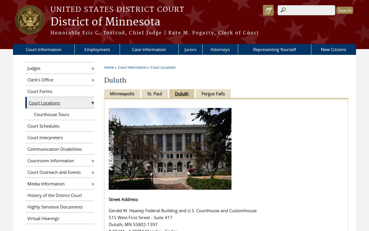 Big Falls court records Duluth federal courthouse distinction