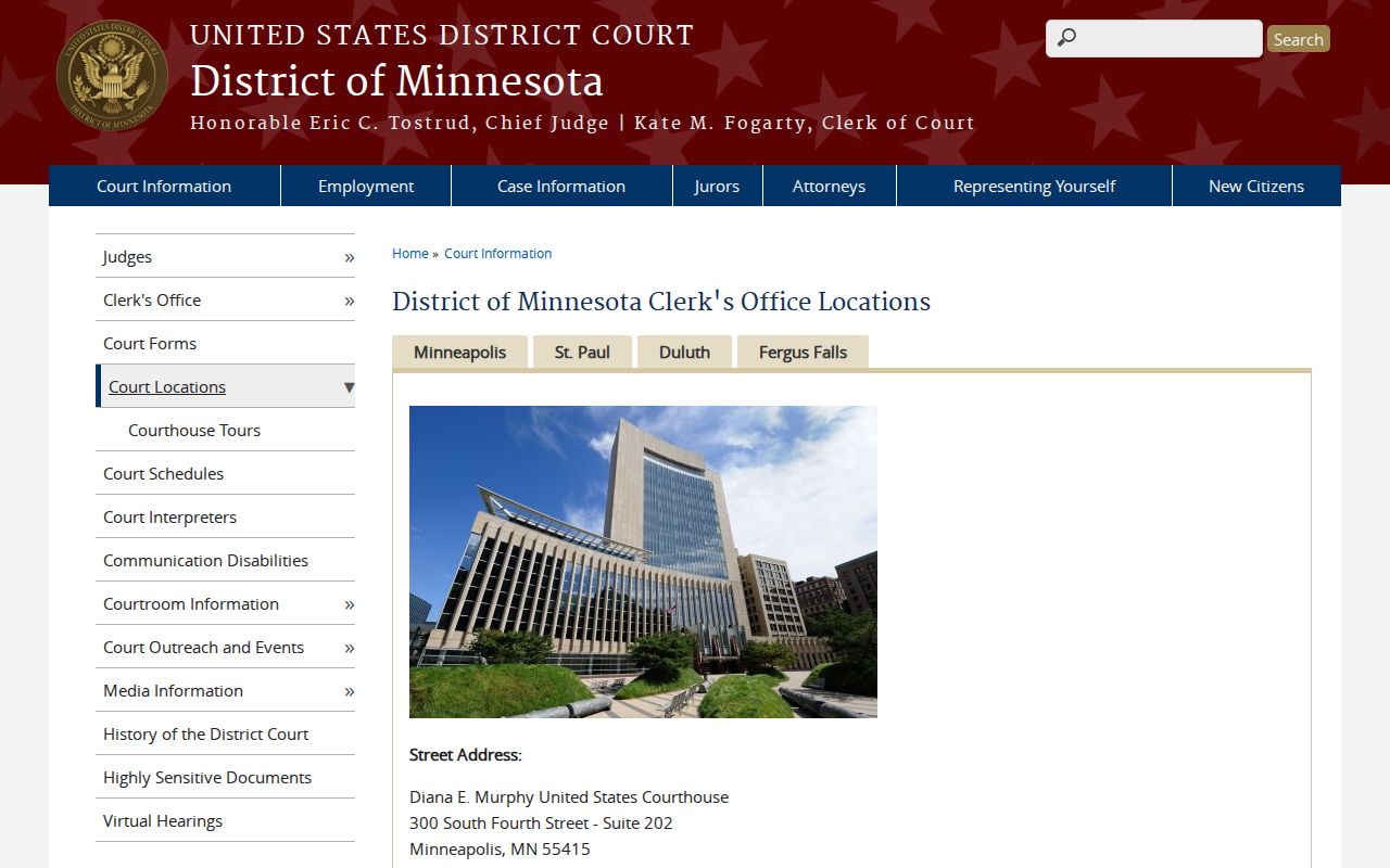 Big Falls court records federal court locations information