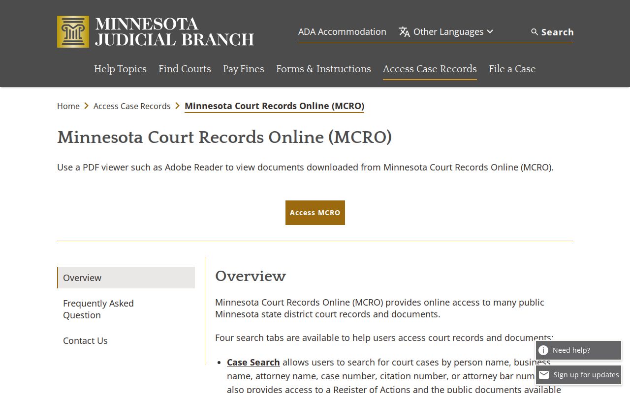Koochiching County docket search through Minnesota Court Records Online