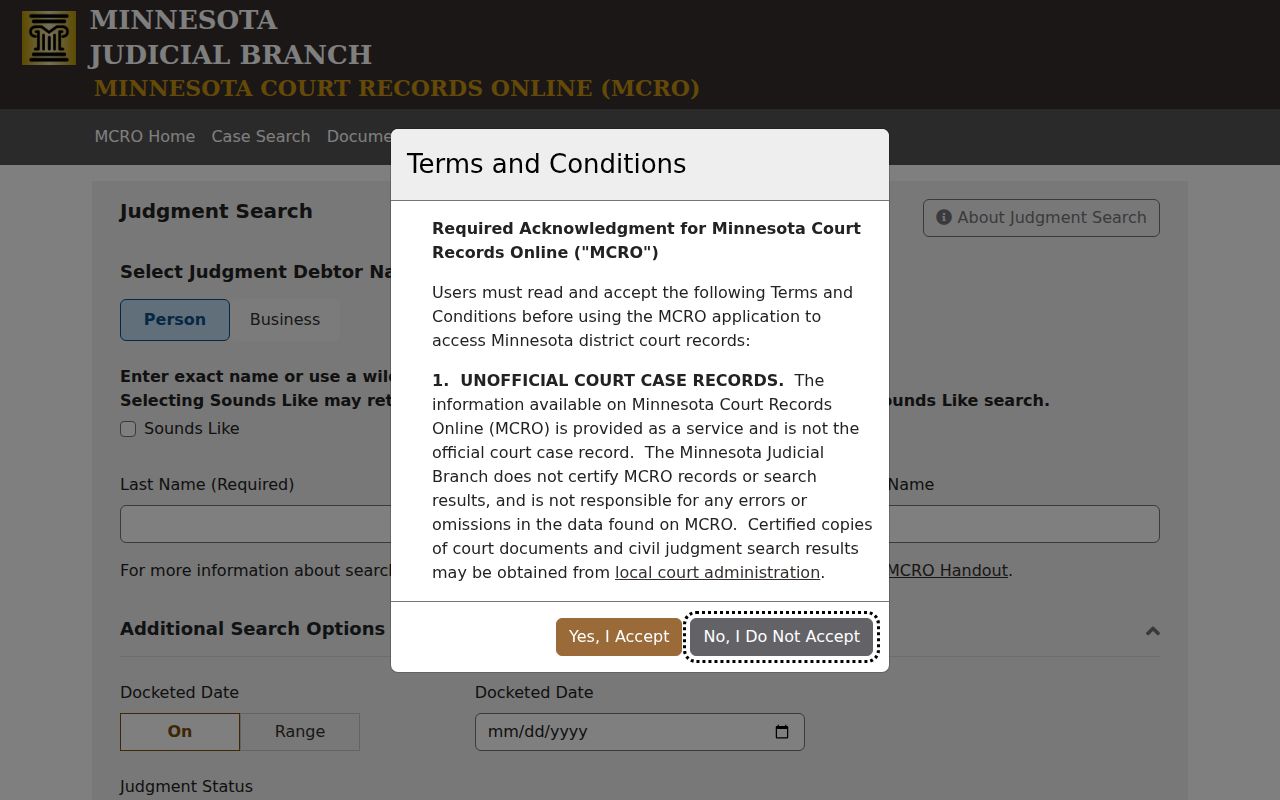 Koochiching County civil court docket judgment search