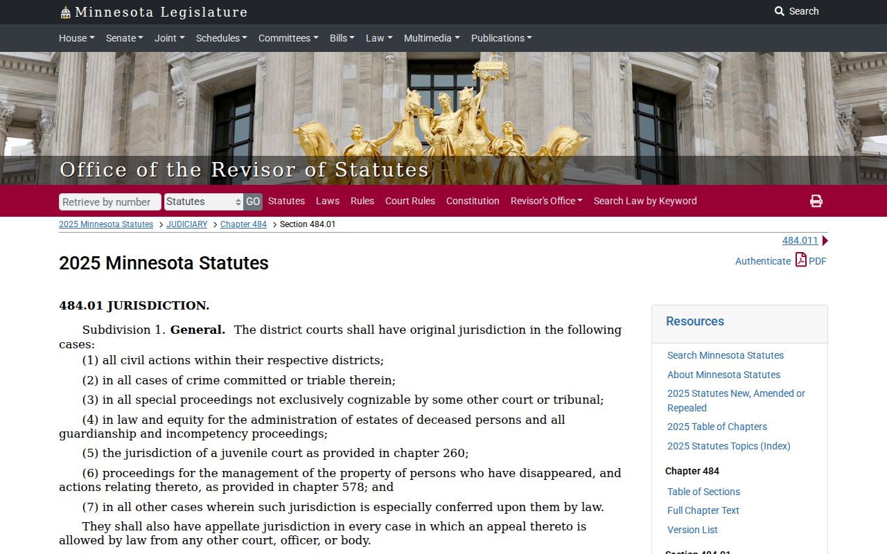 Koochiching County civil court docket District Court jurisdiction