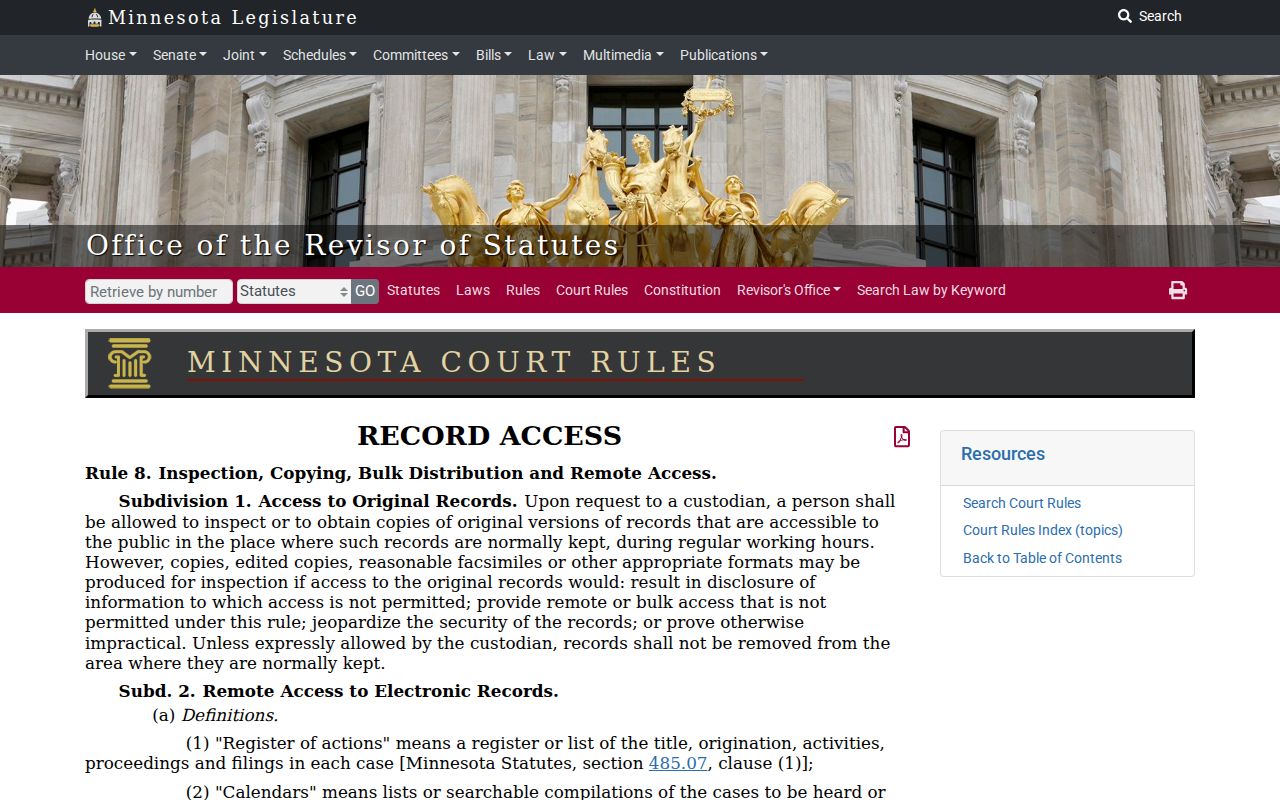 Koochiching County criminal court docket public access rule