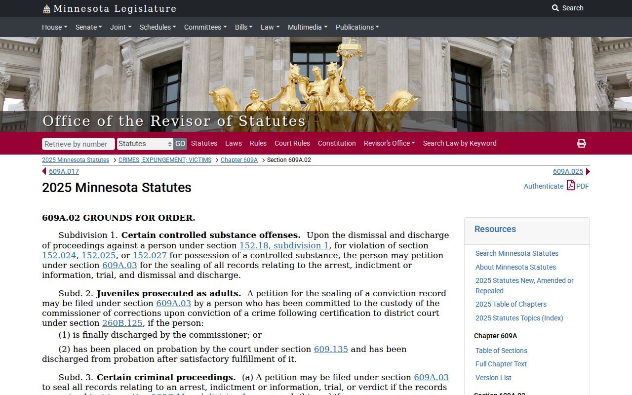 Koochiching County criminal court docket expungement statute