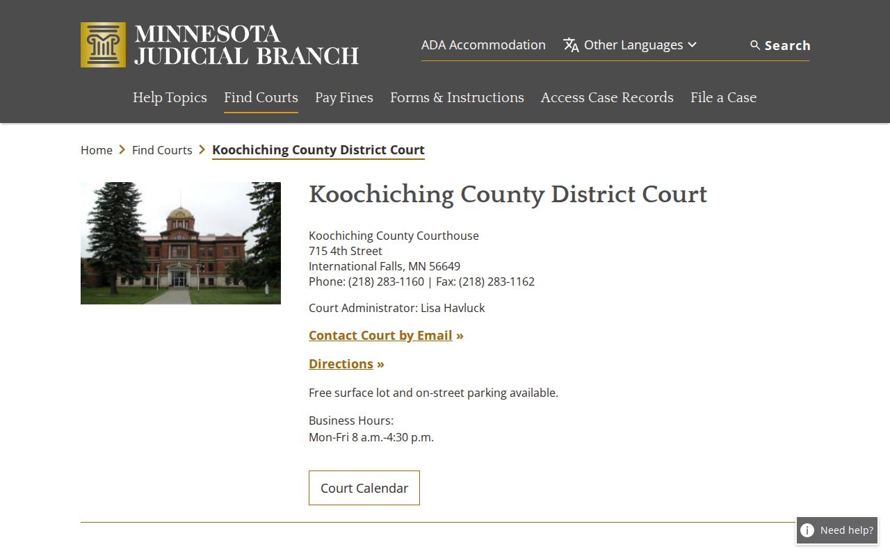Koochiching County court docket access at the District Court
