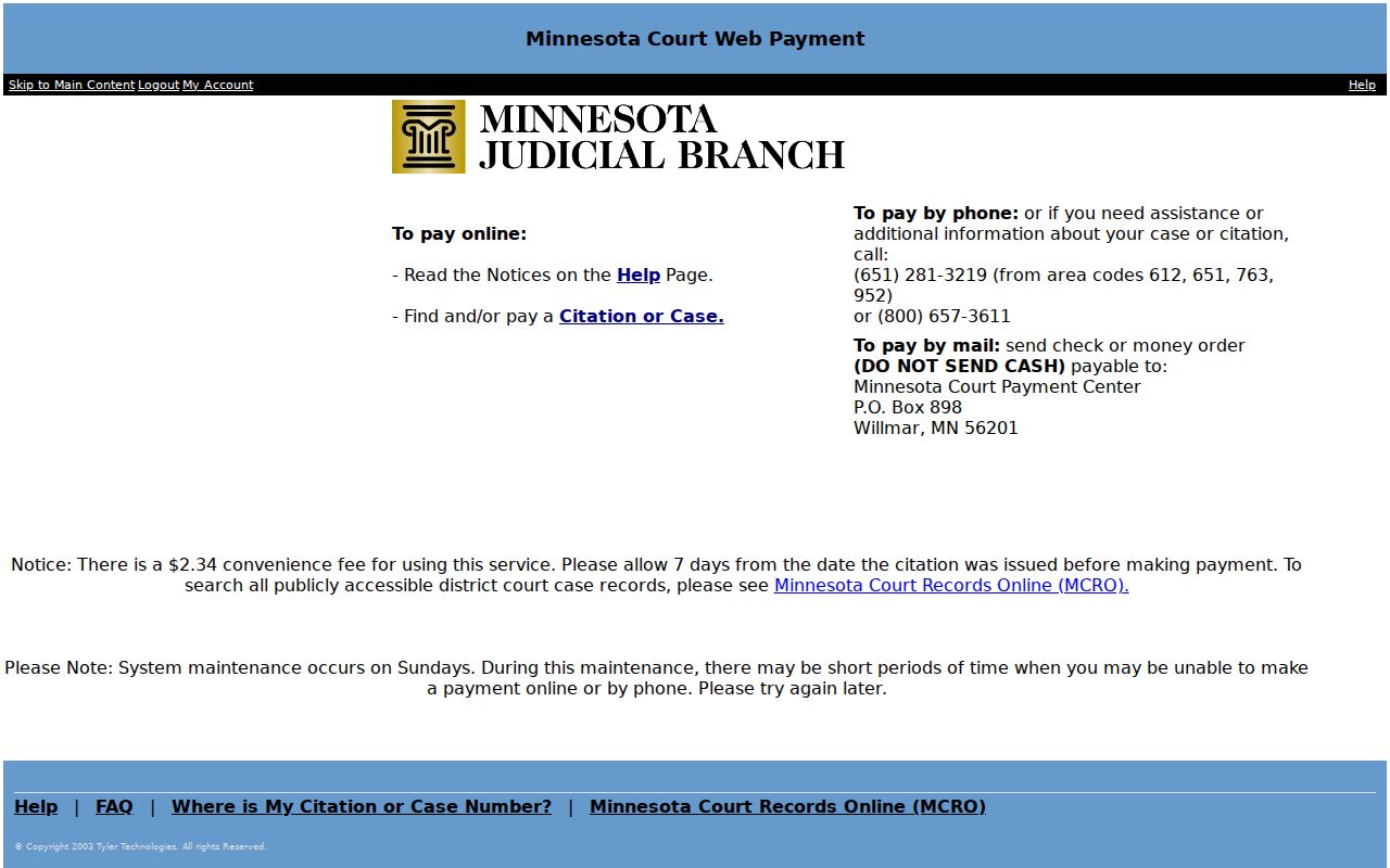 Koochiching County traffic court statewide citation payment interface