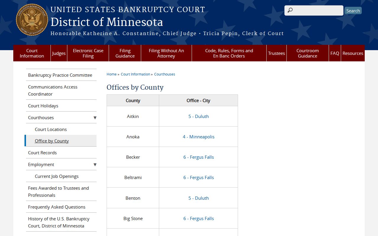Northome court records bankruptcy office county assignment