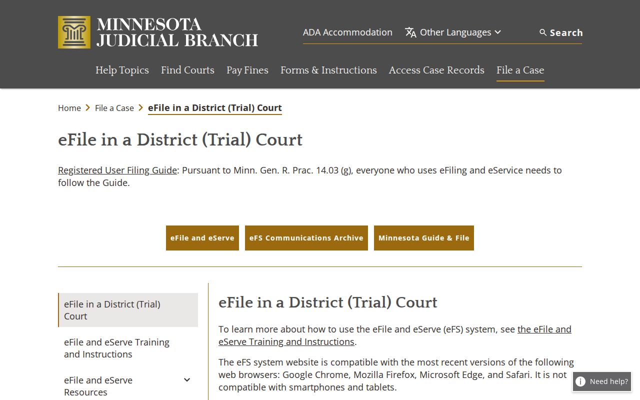 Ranier court records Minnesota eFile resource information