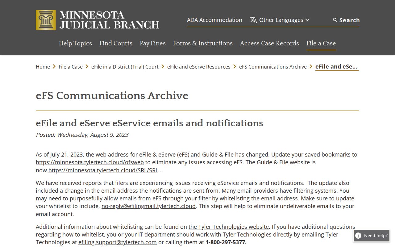 Ranier court records eFile communication archive